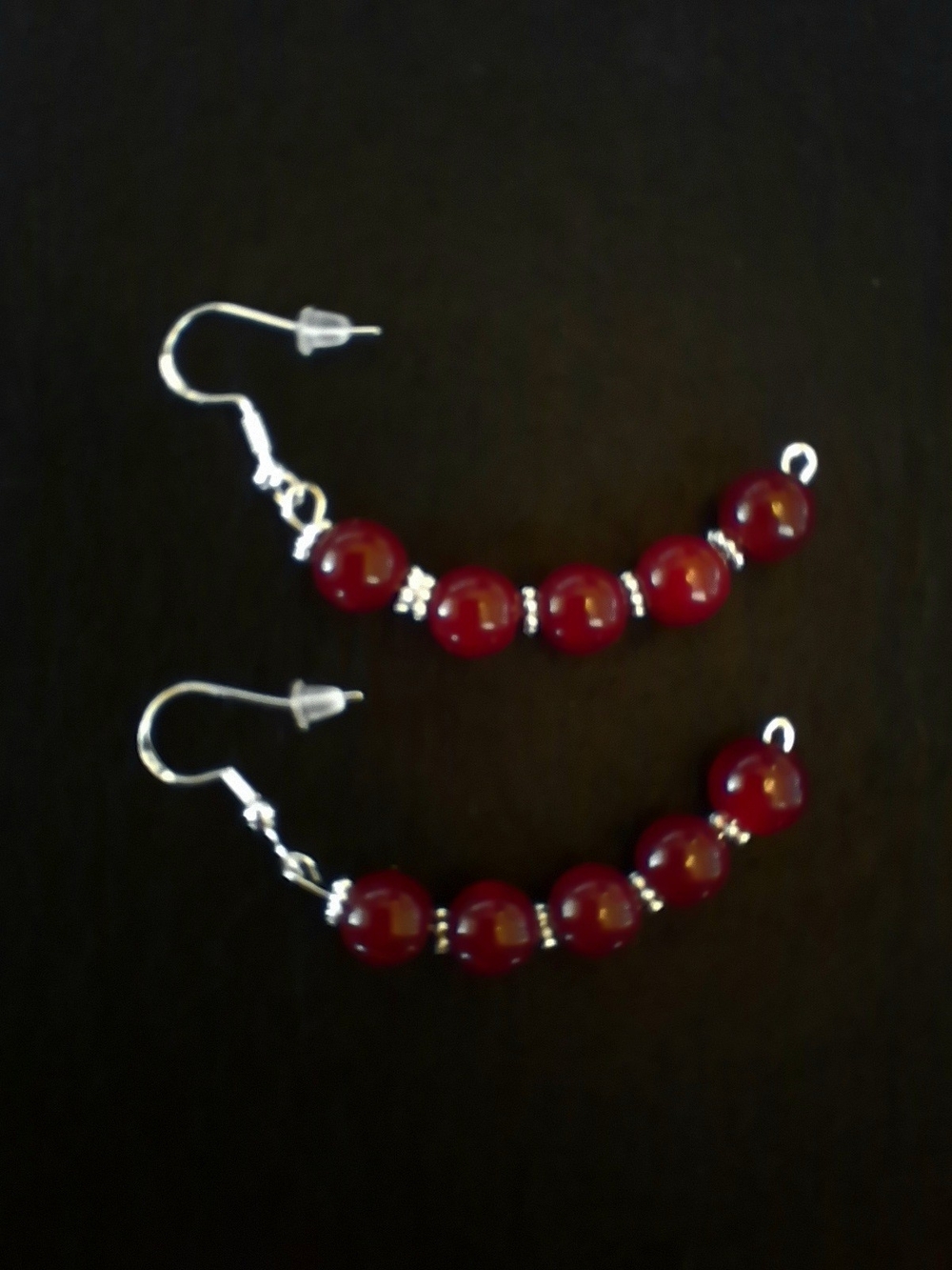 Half Hoop Wine Berry Colored Beaded 2 1/2" Drop Earrings - Elegant Women